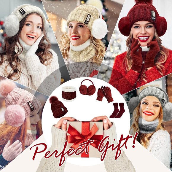 Winter Knitted Set for Women and Girls Hat Scarf Gloves Earmuffs Socks Warmer - Picture 7 of 7